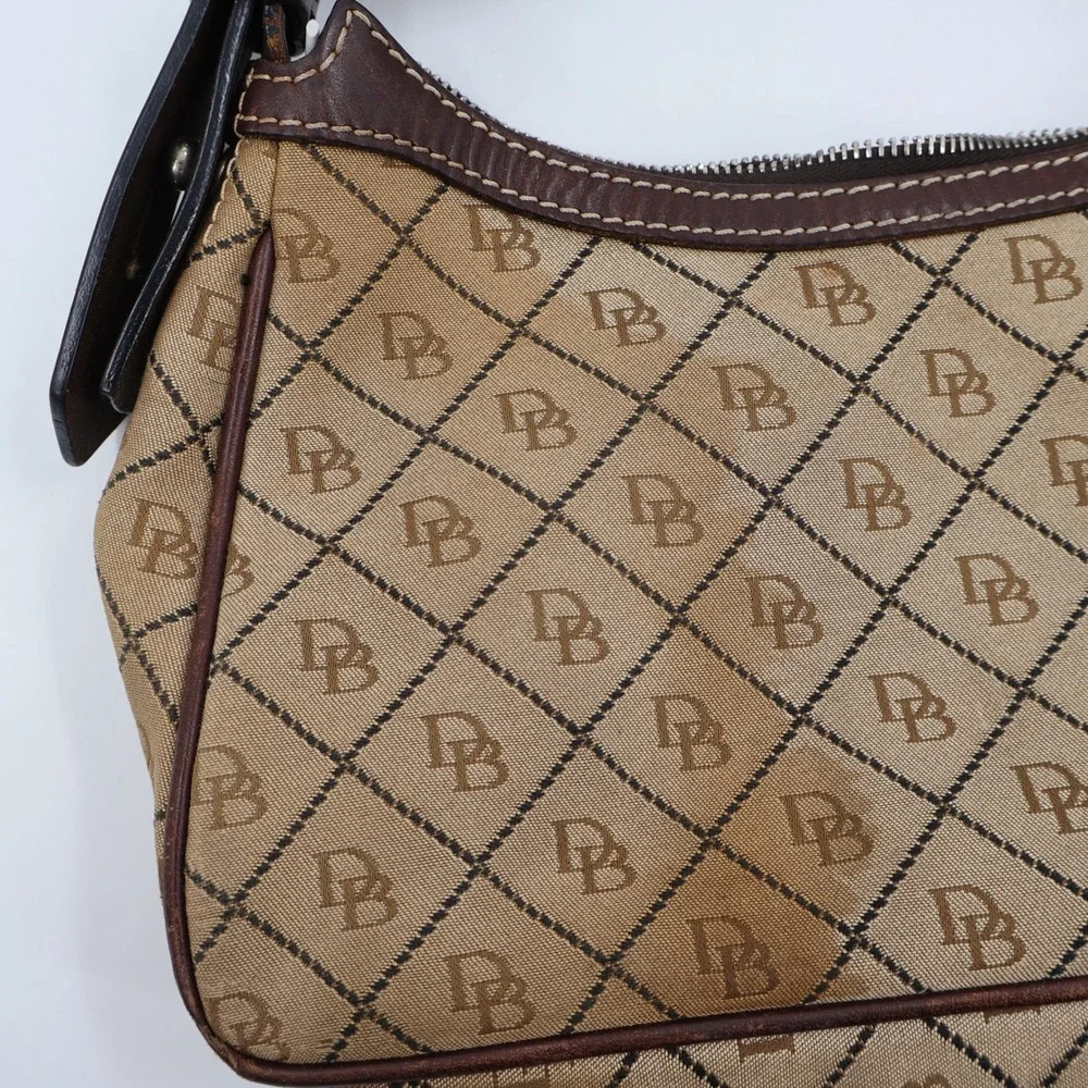 Dooney & Bourke Monogram Hobo Bag Womens Small Tan Brown Canvas Leather Vintage